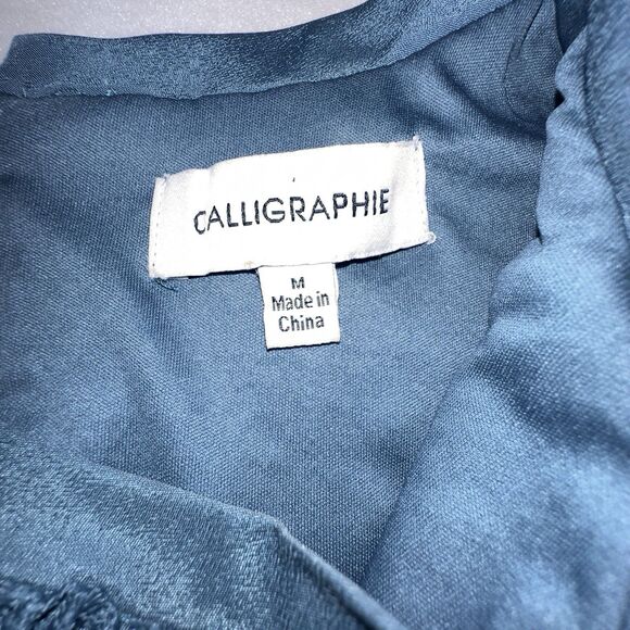 Calligraphie Teal Laced Ruffles Long Sleeve Blouse Top Size Medium - Picture 6 of 11